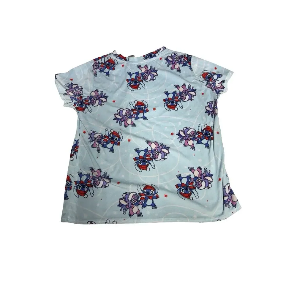 Disney Stitch Angel Christmas Girls Pajama Sleep Shirt Blue Size Large Tee